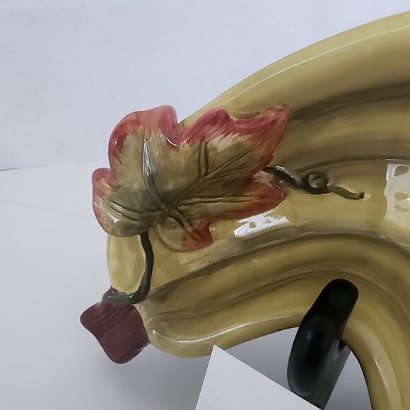 Green Autumn Gourd Maple Leaf Serving Dish Microwave Dishwasher Safe Curved - Picture 4 of 9